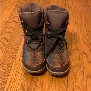 Sorel Brown and Orange Winter Rain Boots with Padded Collar